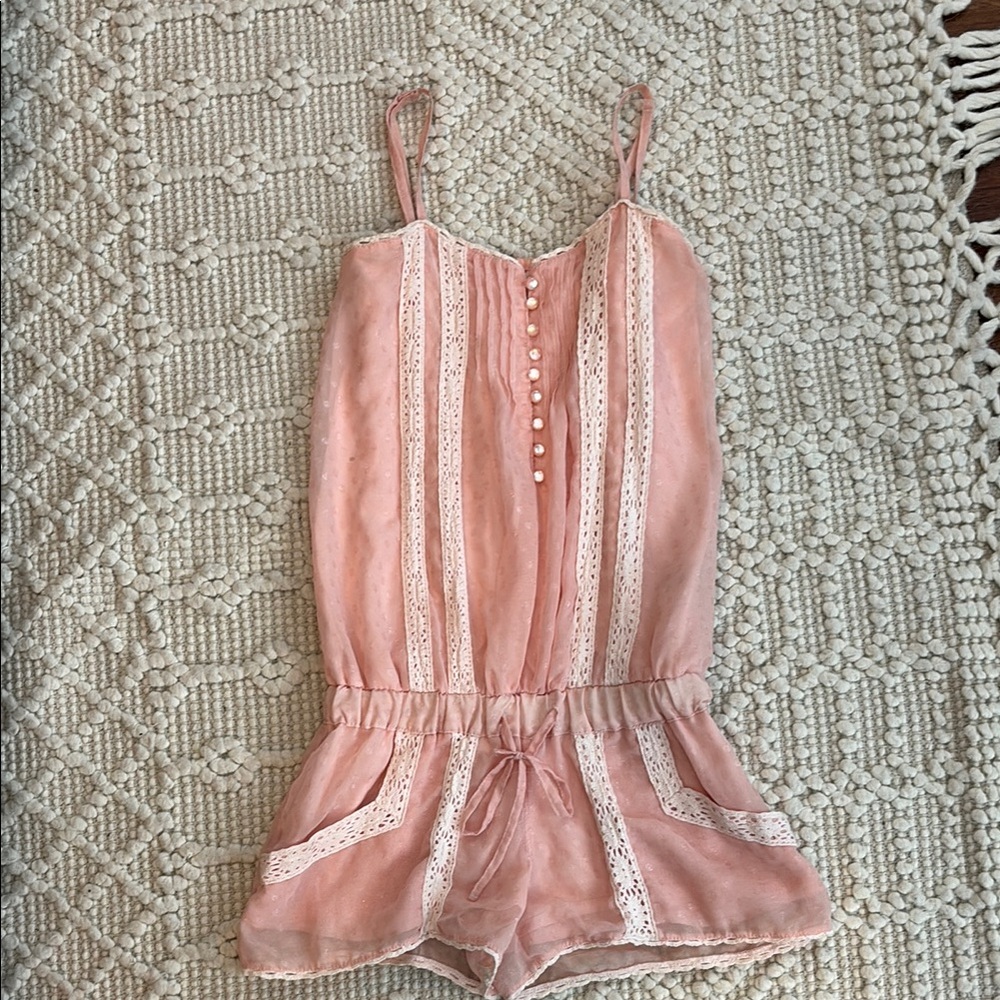 Vintage Pink and White Jumpsuit with Spaghetti Straps